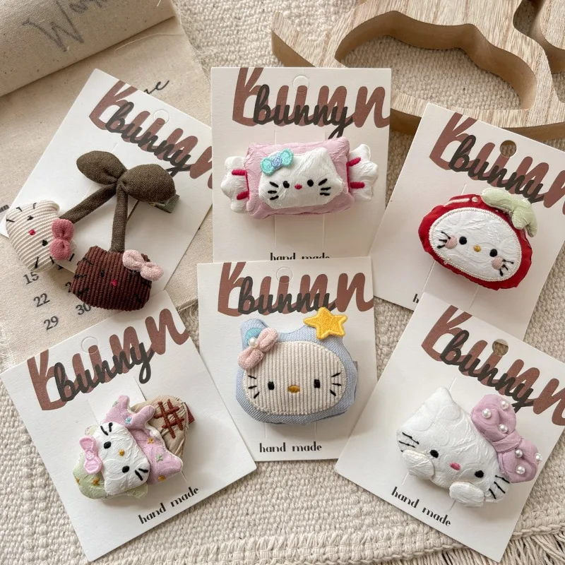 Hello Kitty Cute Fabric Ice Cream Candy KT Cat Children Hair Clip New Girl Hair Tie Headrope Hair Accessories Women Decoration