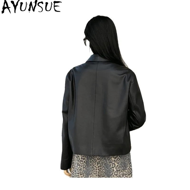 AYUNSUE Prawdziwa Skórzana Kurtka Damska z Koziej Skóry Naturalnej 2025 Czarny Płaszcz Skórzany Miękka Wiosenna Jesienna Odzież Jaqueta De Couro