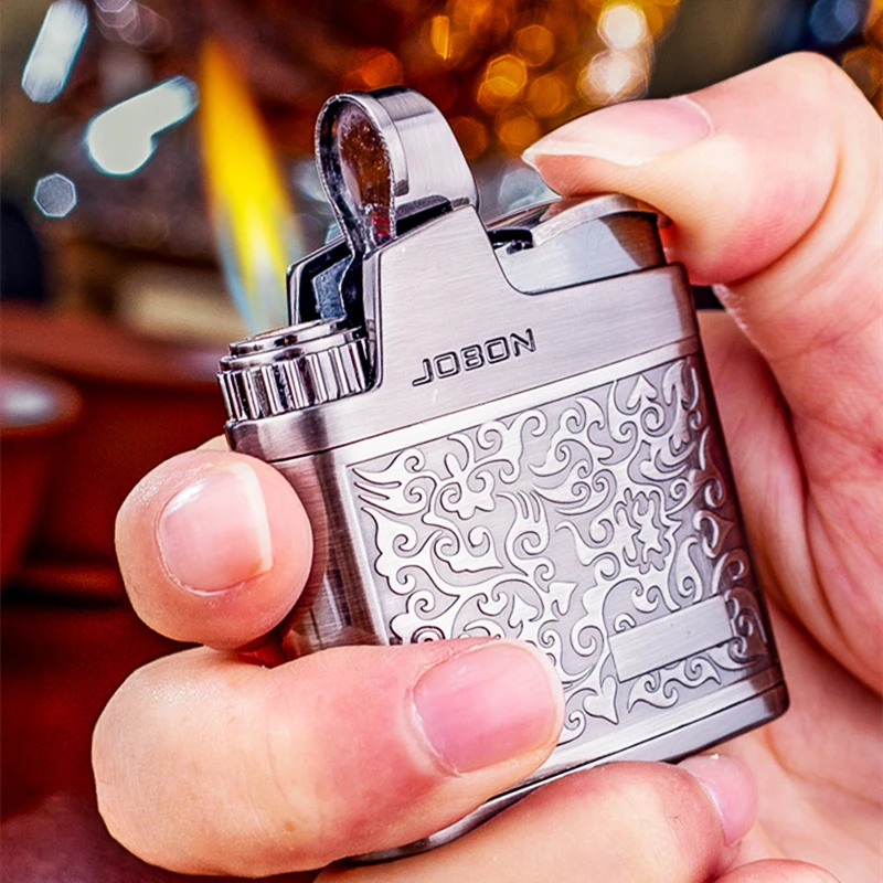 JOBON Original Embossed Butane Gas Lighter Jet Metal Windproof Flashlight Cigarette Lighter Retro Smoking Accessories Men's Gift