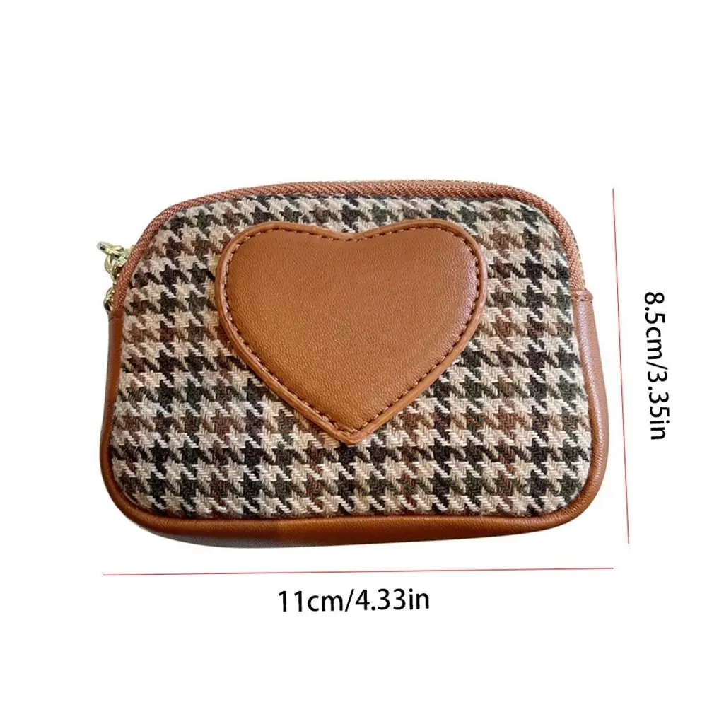 Houndstooth Short Style Canvas Zipper Double Layer Wallet Korean Fashion Coin Purse Car Key Bank Card Bag Small Makeup Bag