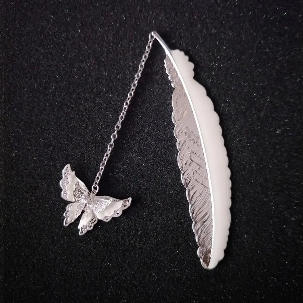 Metal Bookmark Elegant Metal Feather Bookmark with Butterfly Pendant Retro Book Marker for Home School Cute Kids Gift Stationery