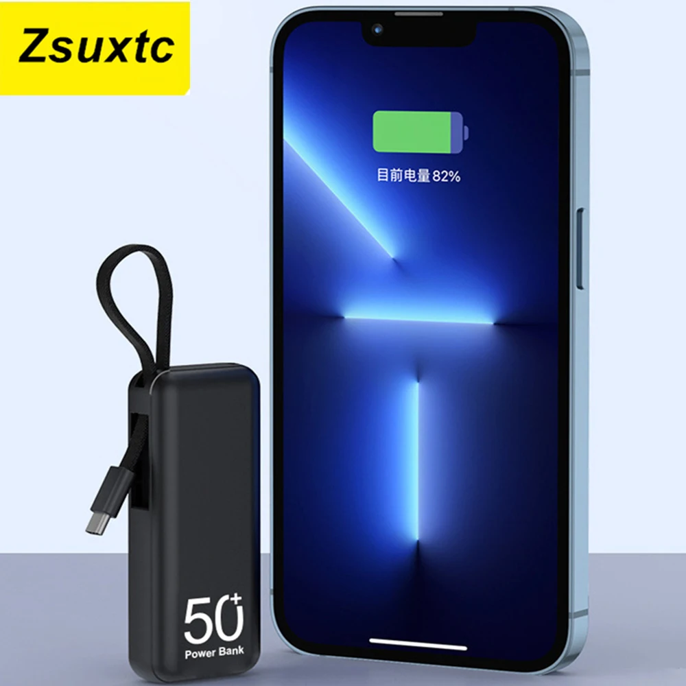 

5000mAh Super Mini Power Case Bank Built Cable For iPhone Samsung Xiaomi Huawei Oppo Oneplus Battery Charger Case Pack Powerbank