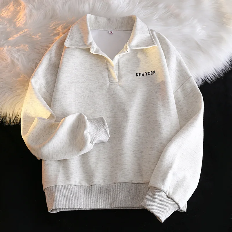 Frauen Sweatshirt Drehen Unten Kragen Hoodies Brief Sweatshirts Langarm Pullover Casual Lose Fit Sport Leichte Strech