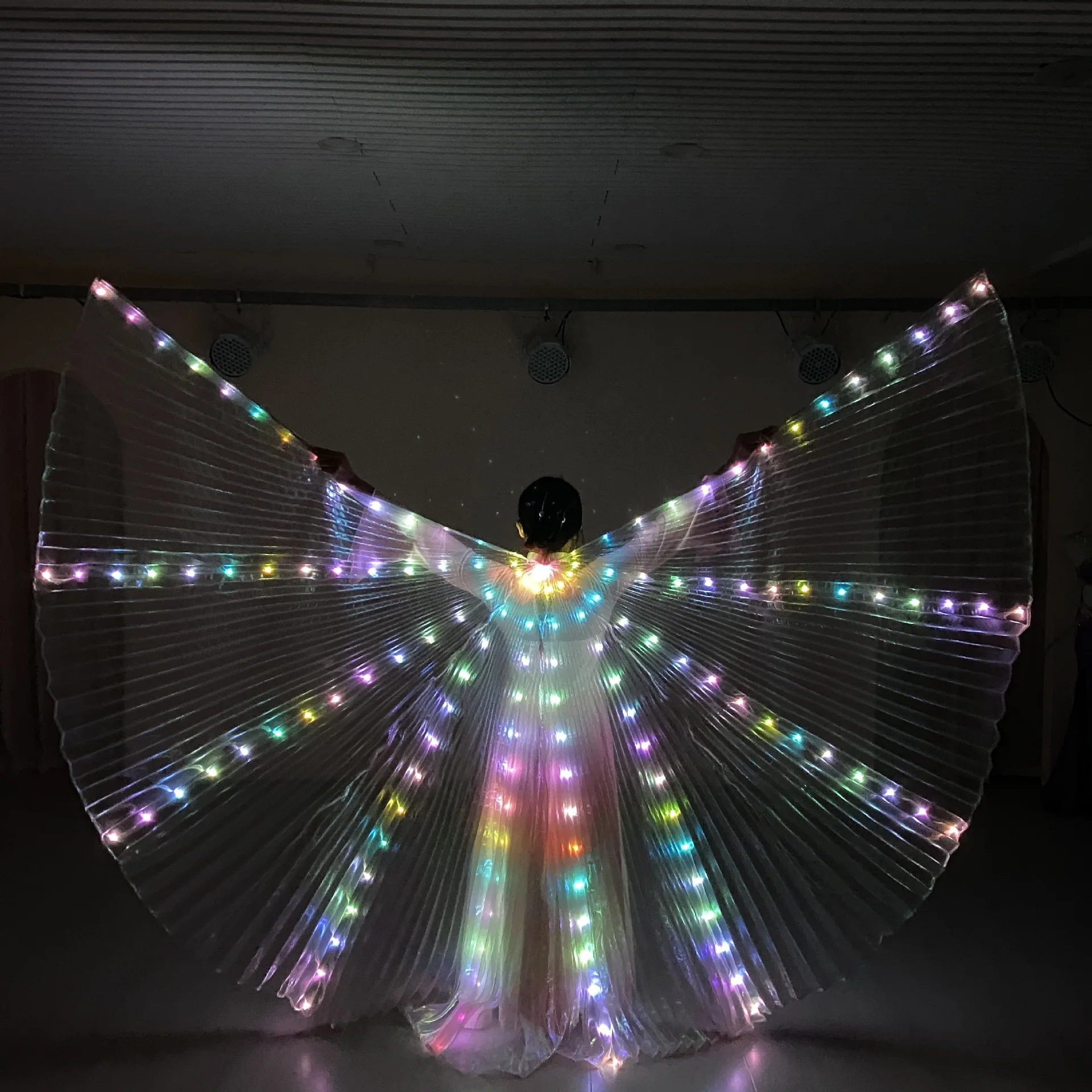 Ala LED RGB multicolore Fantasia Ali colorate Puntelli da ballo Mantello luminoso a LED di Halloween 360 ​ ​ grado Fluorescente Colorato