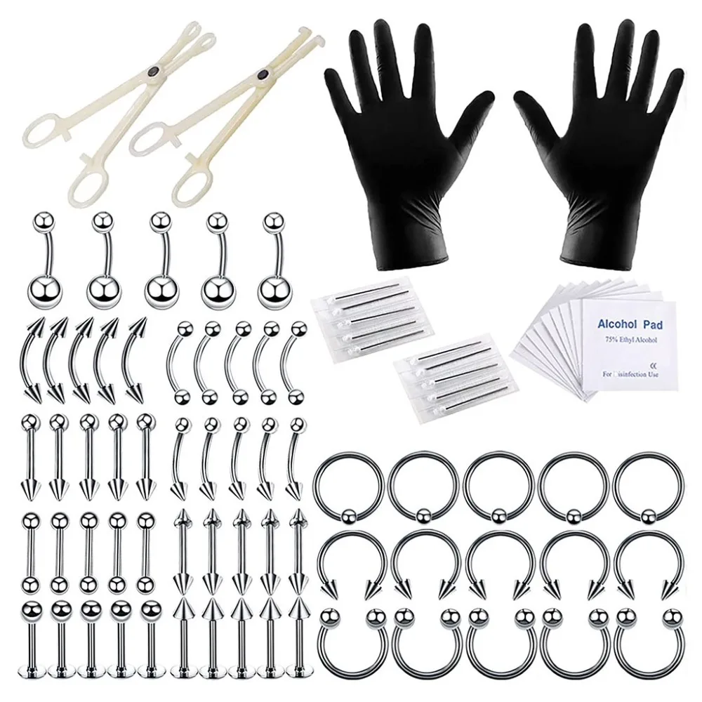 150/140/85/70/42Pcs Body Piercing Kit Jewelry Tool Belly Tongue Eyebrow Nipple Lip Nose Ring Needles Kit Tattoo Tool view 6