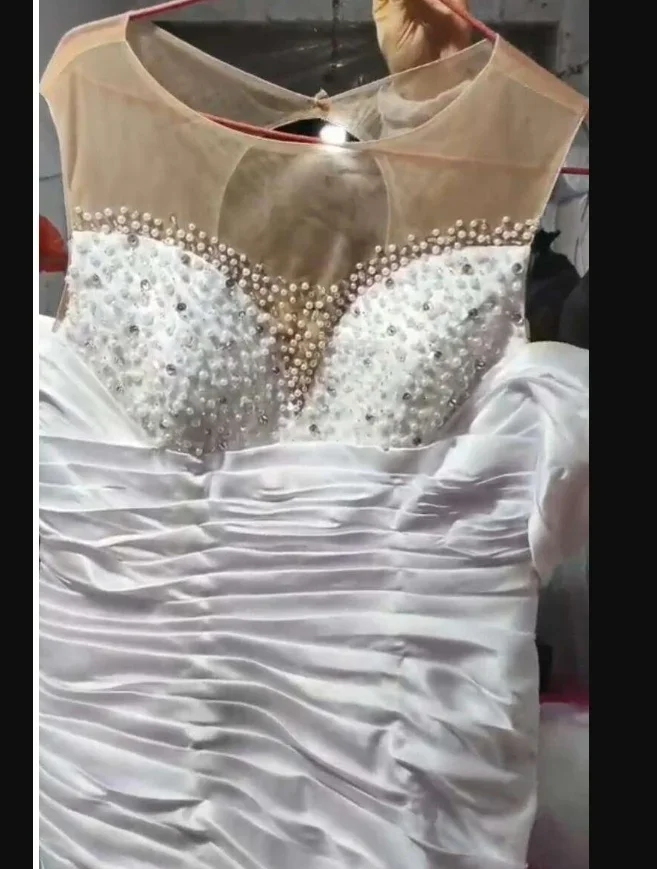 Customized African Off the Shoulder Sparkly Pearls Mermaid Wedding Dress Vestidos Noivas Satin Pleats Country  Bridal Gowns