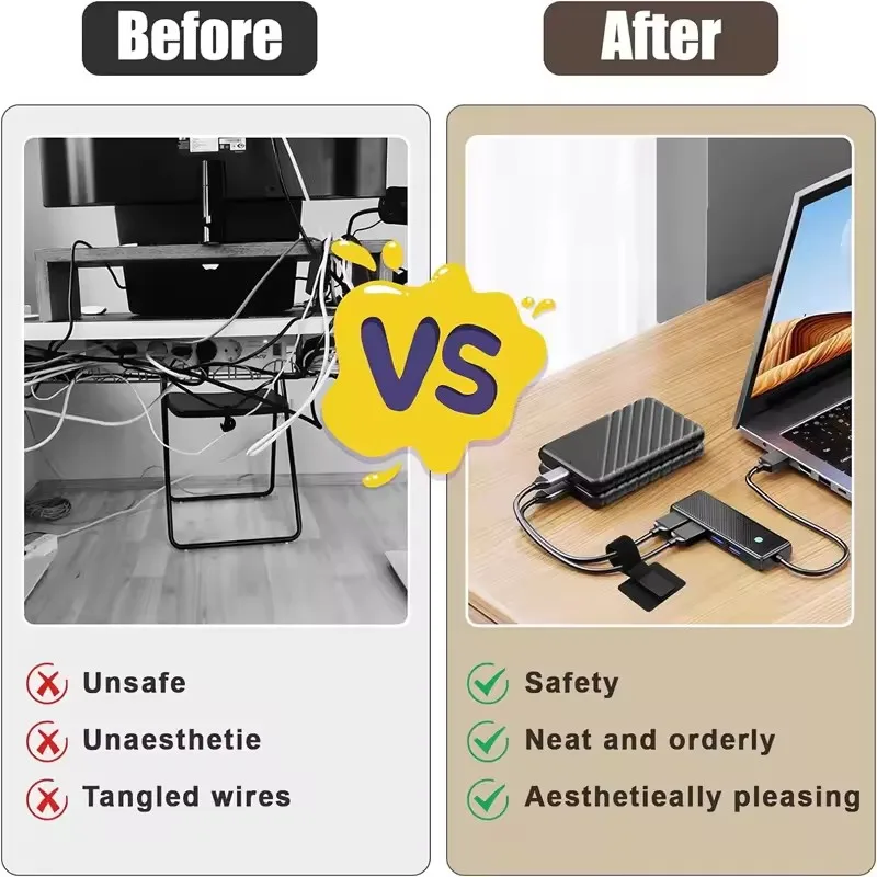 Adhesive Under Desk Cable Ties Wire Holder Cord Organizer Adjustable Hook and Loop Cable Management Holders For Home Office