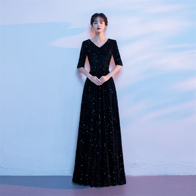 أداء زي الكورس الكبير المنافسة المرأة فستان طويل نمط جديد الكبار المضيف القراءة إجراء فستان احتفالي #3