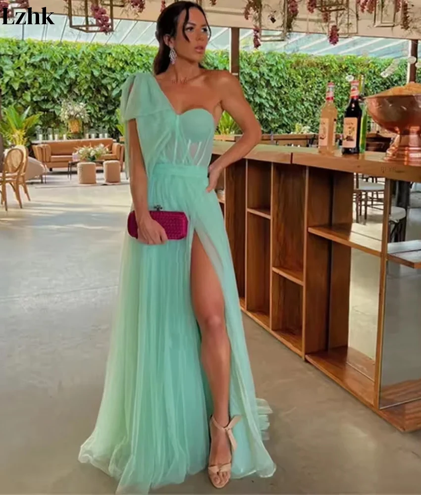 Customized Sexy Tulle A-Line One Shoulder 3D Bow Evening Dress High Quality Sleeveless Floor Length Party Gowns Custom Made