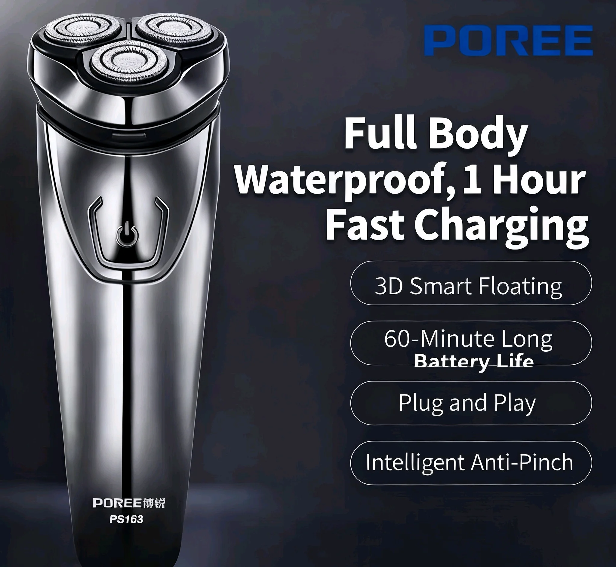 

FLYCO/POREE PS163 Мужская электробритва для влажной и сухой уборки, двойное бритье, высокая мощность, интеллектуальная зарядка против бороды, портативная модель