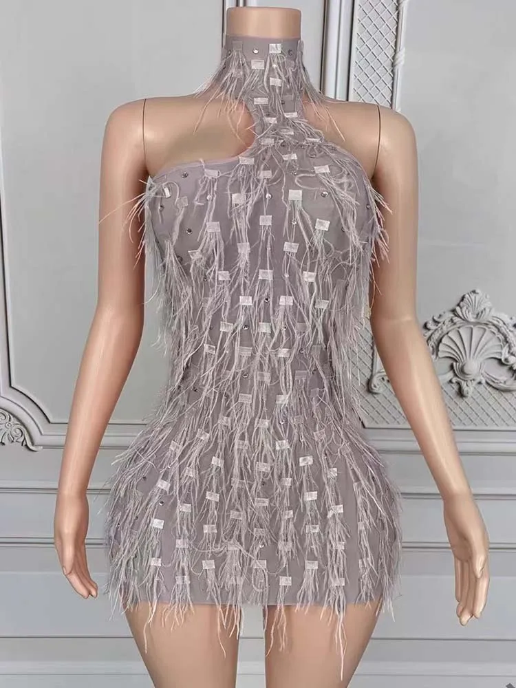 Wysokiej jakości sukienka z frędzlami z cyrkonii, seksowna, z odkrytymi plecami, elastyczna, nowa kolekcja 2025, modna odzież damska na zamówienie.