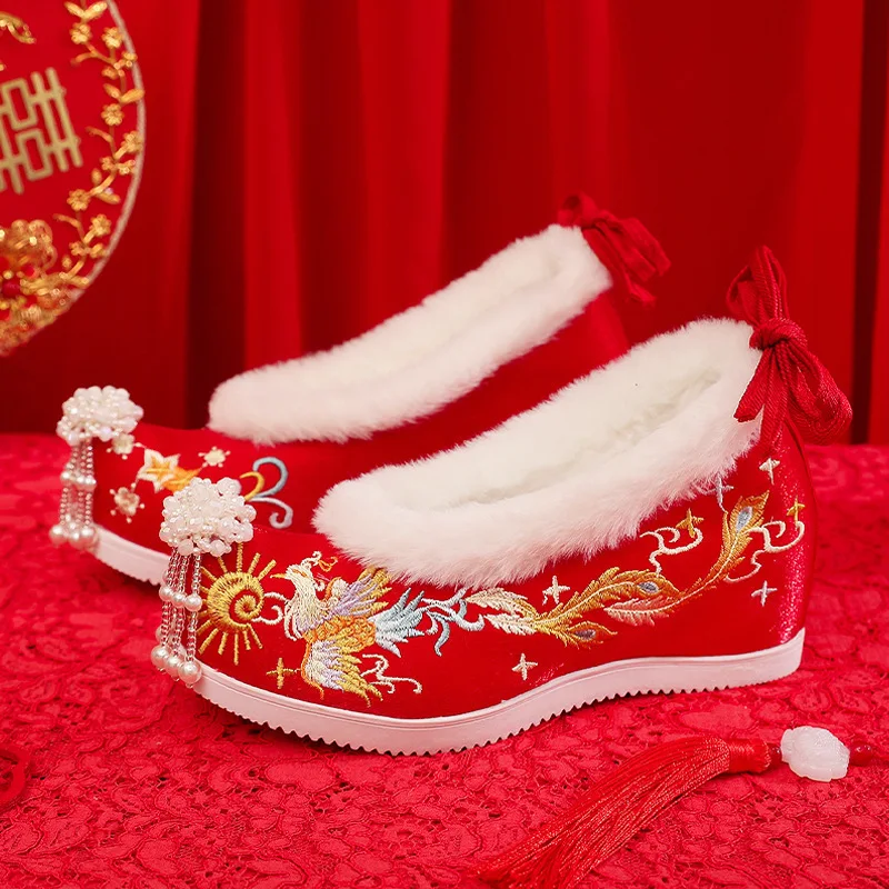 

Red Xiuhe Wedding Shoes Hanfu High Heel Chinese Embroidery Bridal shoes