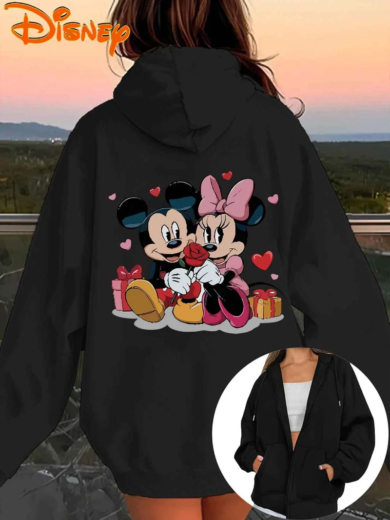 Disney Mickey en Minnie print damesmode hoodie herfst en winter print ontwerp rits capuchon casual damestop