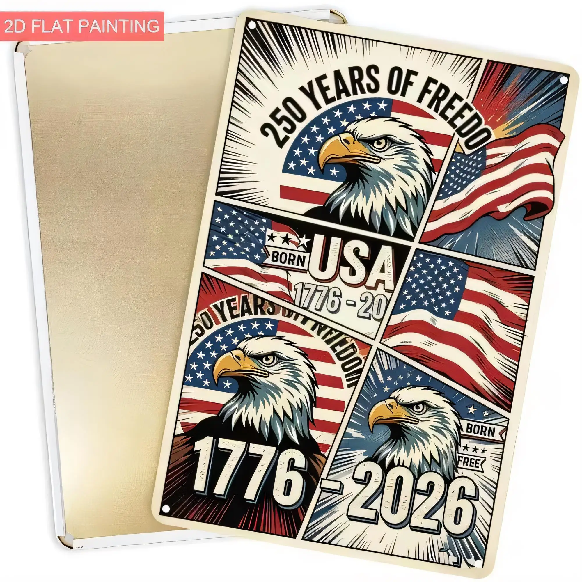 Tin Sign 250 Years of Freedom Born USA 1776-2026 Eagle Vintage American Flag Metal Poster Wall Decor Retro Patriotic BBQ Bar Gar