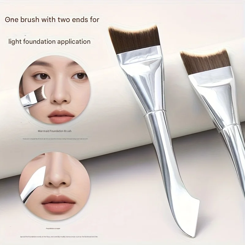 Pincel de base de ponta dupla, cerdas de nylon macias com raspador embutido, alça antiderrapante para aplicação impecável, ferramenta de maquiagem, 1 peça