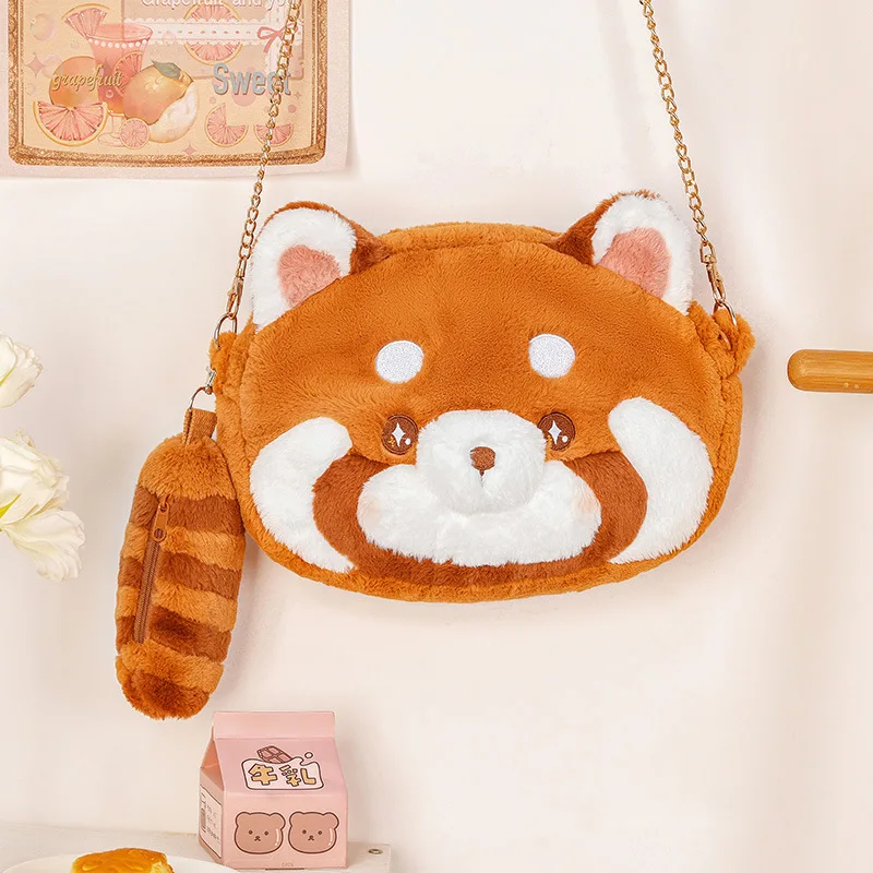 Soft Stuffed Shoulder Bag Lovely Cartoon Red Lesser Panda Ailurus Fulgens Crossbody Bag Girl Birthday Christmas Gift 1pc