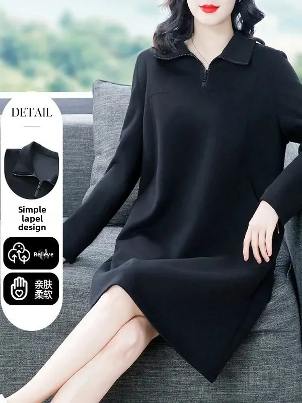 

plus Size Casual Dr Turn-down Collar Slimming Midi Dr for plus Size Women Autumn Faionable Handbag Ci Commuting