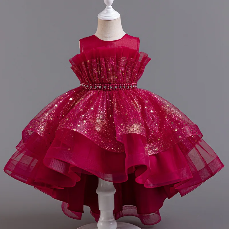 Children's Princess Dress, Summer Girl's Trailing Tutu Dress, Flower Girl Wedding Dress, Girl's Performance Dress
