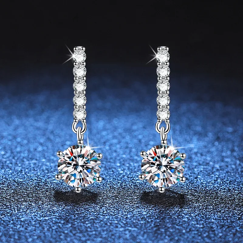 18K platinum diamond earrings new style earrings  classic tassel six claws 1 carat plated PT950 platinum earrings moissanite