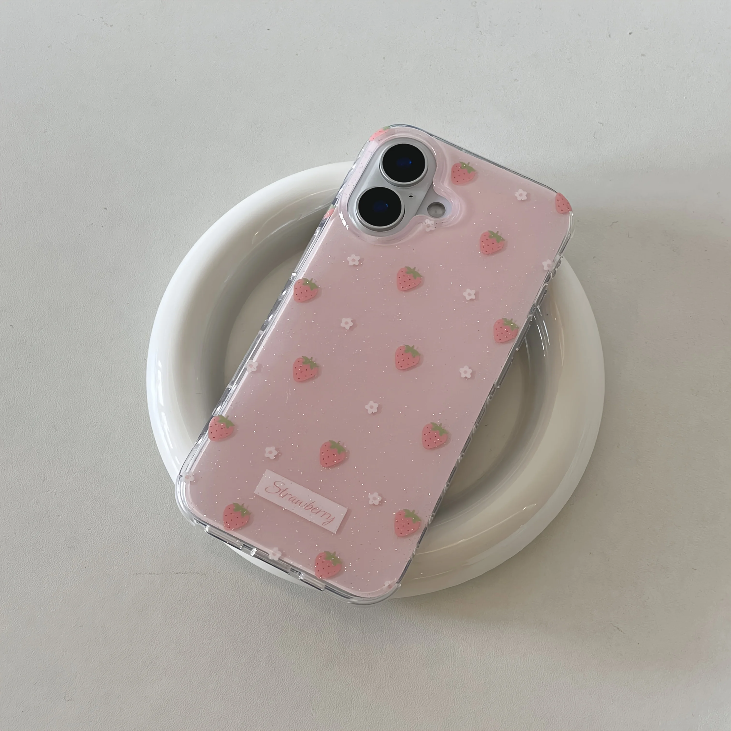 Funda de teléfono INS Cartoon Straberry para iPhone 17 16e 16 15 14 13 12 11 Pro Max X Xs XR XSMax 8 7 6 6s Air Plus textura de plumas