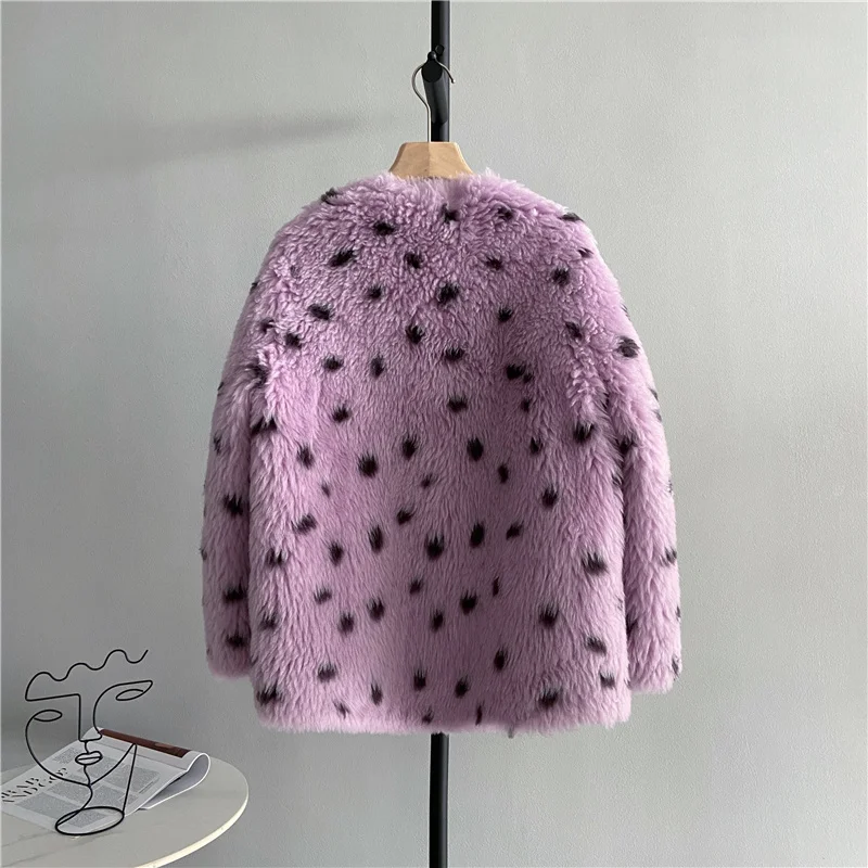 Full Real Wool Sheep Toka Shearling Winter Coat Women 2023 New Lamb Fur Jacket Women Natural Lamb Fur Polka Dot Outerwear