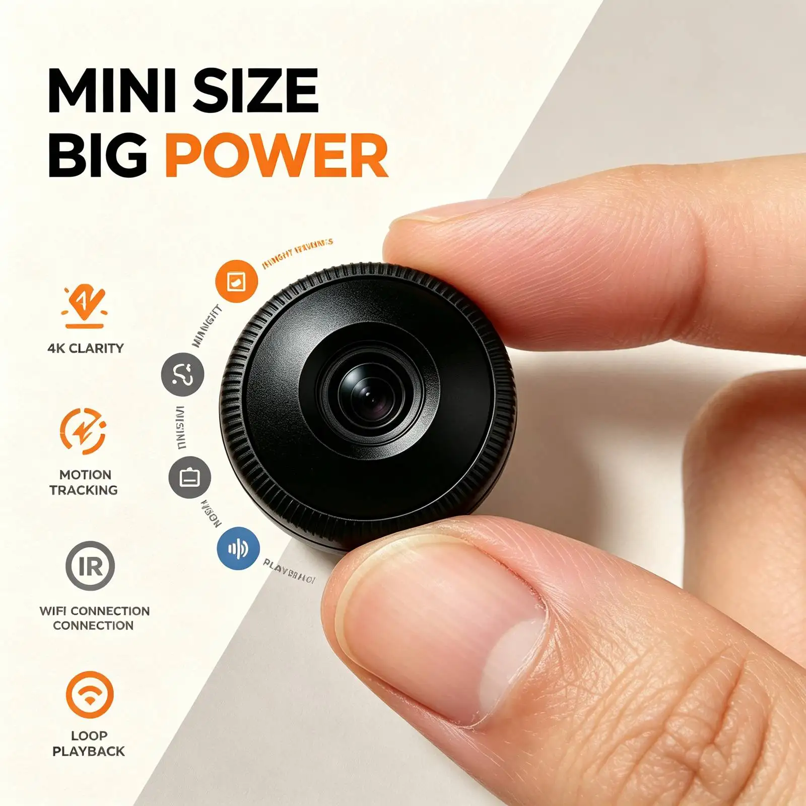 T2 Mini WiFi  Camera, 4K HD Small Nanny Cam with Infrared Night Vision, Smart Motion Detection Alert Push, Two‑Way Audio Intercom, Remote Phone Live View & Video Playback, TF Card & Cloud Storage, Multi‑User Sharing, Wireless Tiny Portable Surveillance Ca