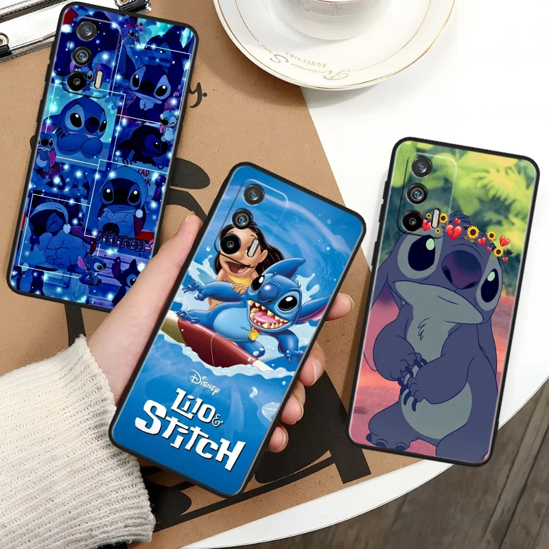 Disney Cute Stitch Black Phone Case For OPPO Realme 10 C2 3 11 20 21 31 30 33 35 55 X2 GT Pro Plus Master Funda Shell Cover Capa