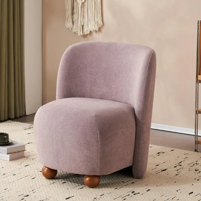 Modern Low Back Accent Chair, Upholstered Armless Chair for Small Spaces, Round Wood Legs, Ideal for Living Room, Bedroom,