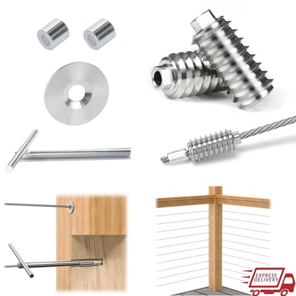 Steel Cable Railing Tensioner Kit Swage Lag Screw Invisible Wood Post 40 Pack
