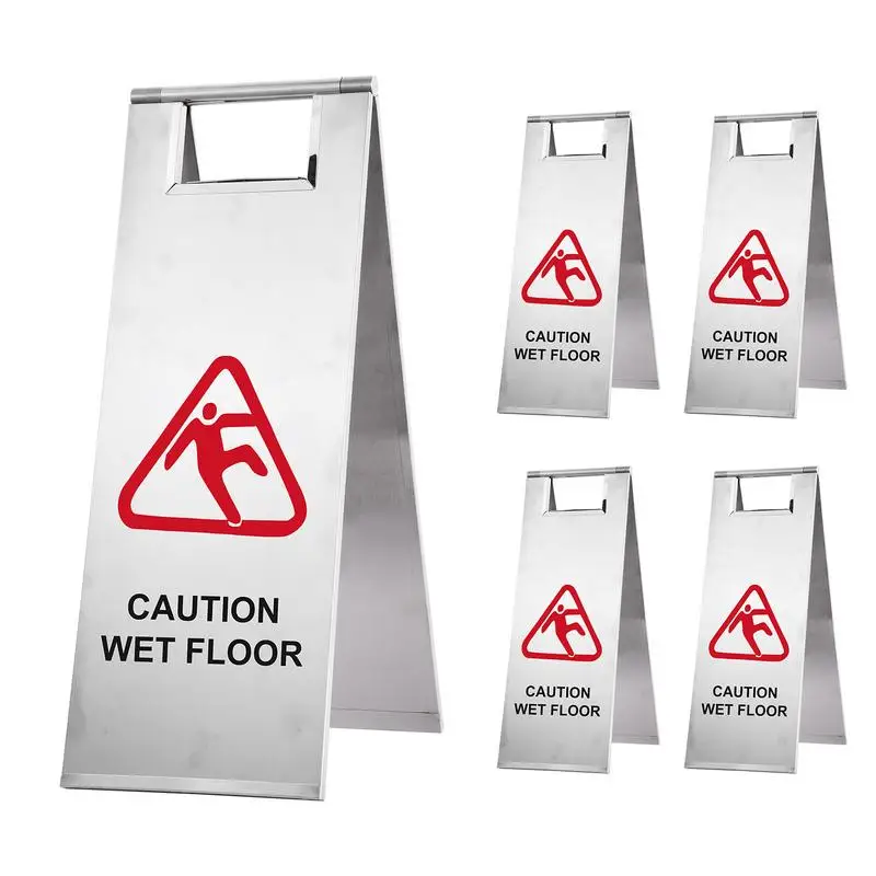 Señal de suelo húmedo, marco en A, señales de seguridad de advertencia de doble cara, 5 piezas, alerta de suelo húmedo de acero inoxidable, evita caídas para restaurante
