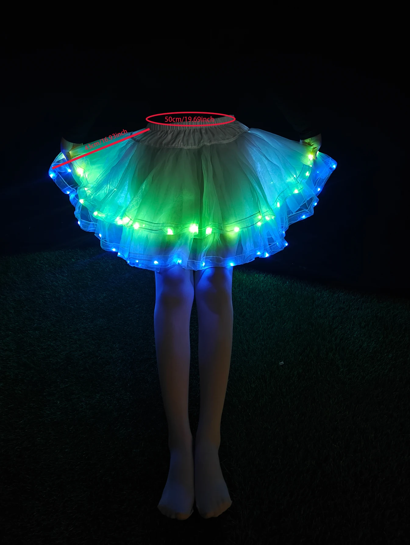 تنورة قصيرة متوهجة باللون الأزرق والأخضر، ضوء من الموضة والضوء الطبيعي تحت الليل القطبي (البطاريات غير متضمنة في الشحن). #4