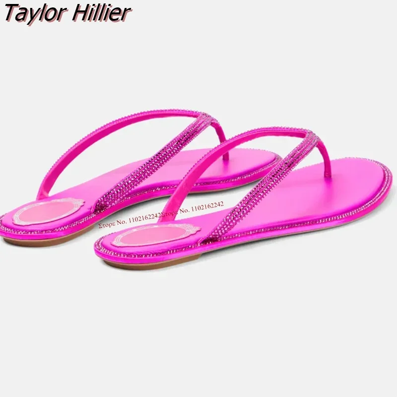 

Women'S Summer Flip Flops Thong Rhinestone Comfortable Leather Flat Shoes 2023 New Dress Outer Wear All-Match Retro Slippers 43