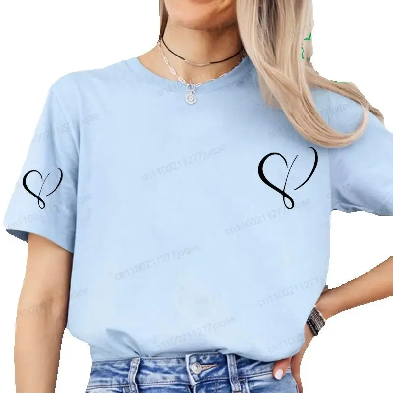 Heart Shaped Personalized Printed Men's and Women's T-shirt Summer New Fashion Trend Casual Loose Round Neck Short Sleeved