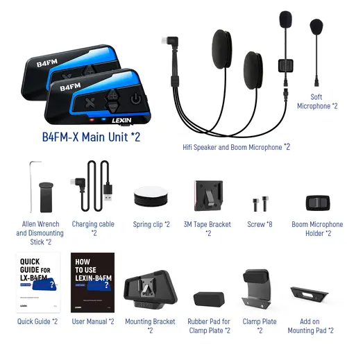 Lexin B4FM-X Bluetooth Motorcycle Intercom Helmet Headsets,BT 5.0 Wireless Communication Interphone Music Sharing 10 Riders - Image 6