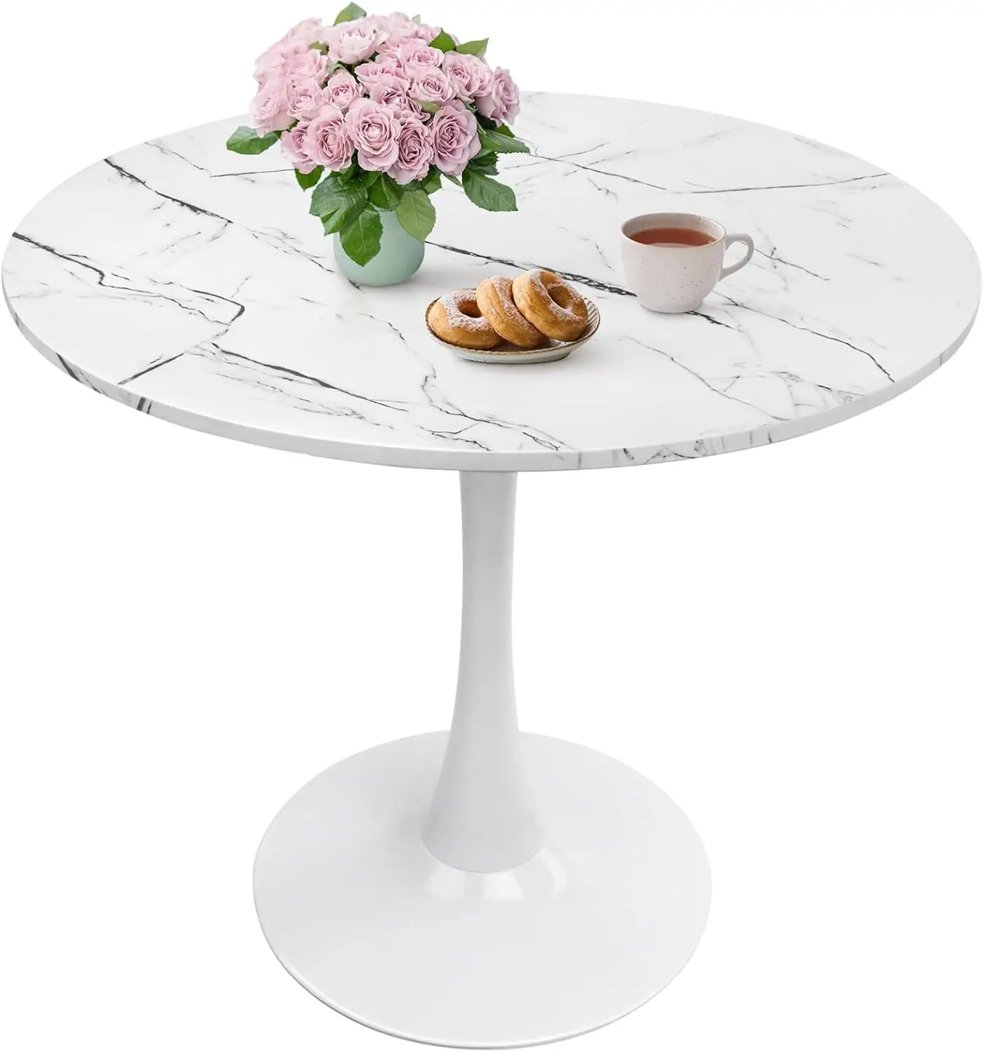 

31.5' White Faux Marble Tulip Dining Table, Small Space Kitchen Table for 2-4 People, Century Pedestal Base, Easy Assembly & Cle