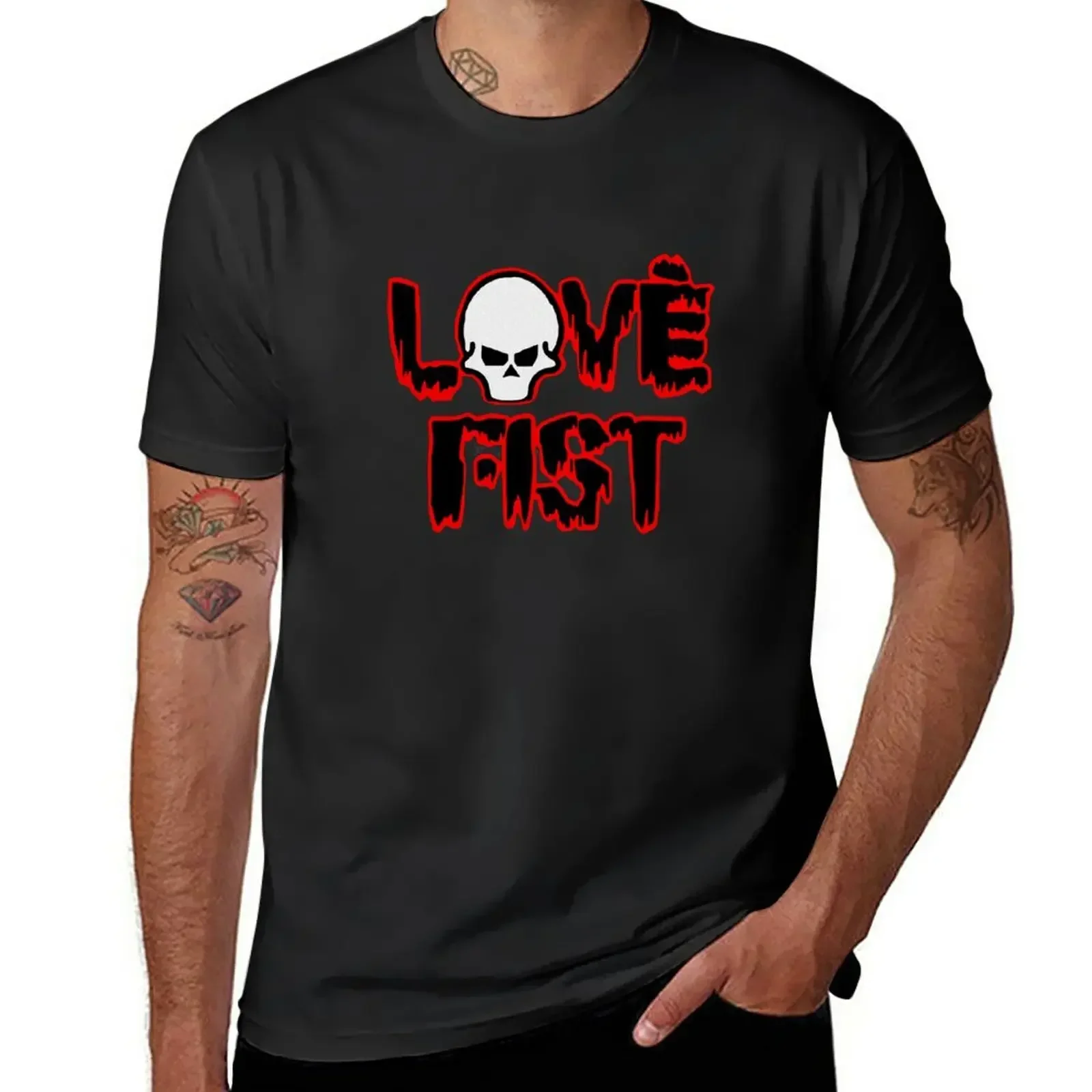 Camiseta Love Fist para hombre, ropa de moda coreana, Tallas grandes