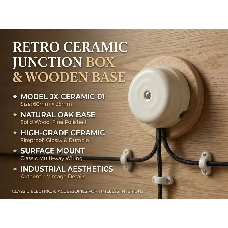 Retro Ceramic Junction Box Round Vintage Surface Mount Wire Cable Connector Wall Ceiling Outlet Base White Black Brown 80x32mm