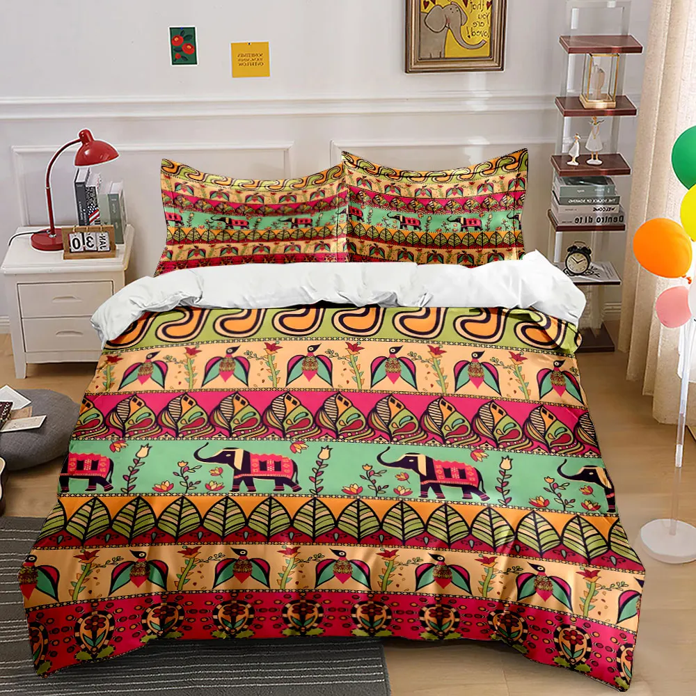 Indian Mehndi style pattern elephant leaf Print Soft Comfortable Duvet Cover Bedding Set Included 1*Duvet Cover 2*Pillowcases