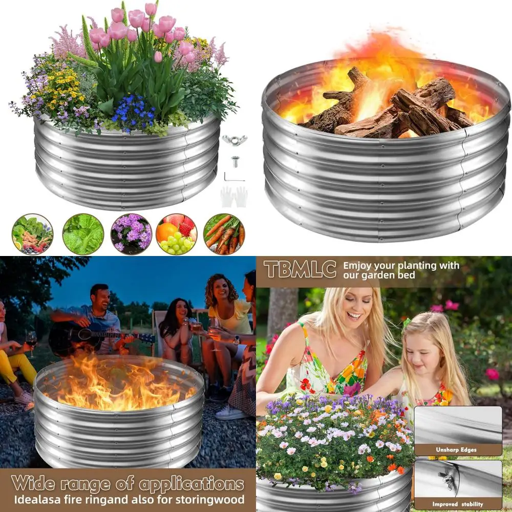 

Large Heavy-Duty Galvanized Steel Fire Pit, 3.3 ft Round, Ideal for Backyard & Camping Bonfires