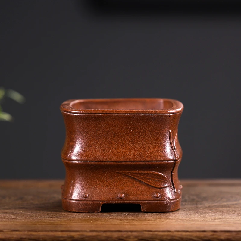 Square Ceramic Bonsai Flower Pot, Traditional Chinese Shape, Garden Decoration