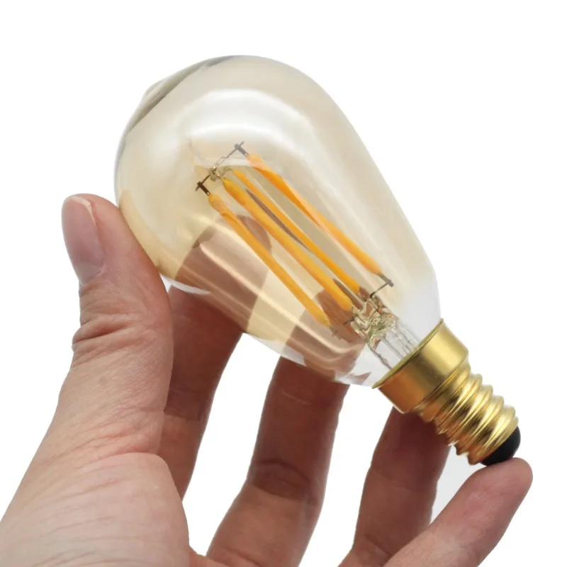 Lámpara de filamento LED ST45, Bombilla Edison antigua, fuente de luz de cristal, oro, 220V, 4W, E14, Boca de tornillo pequeña