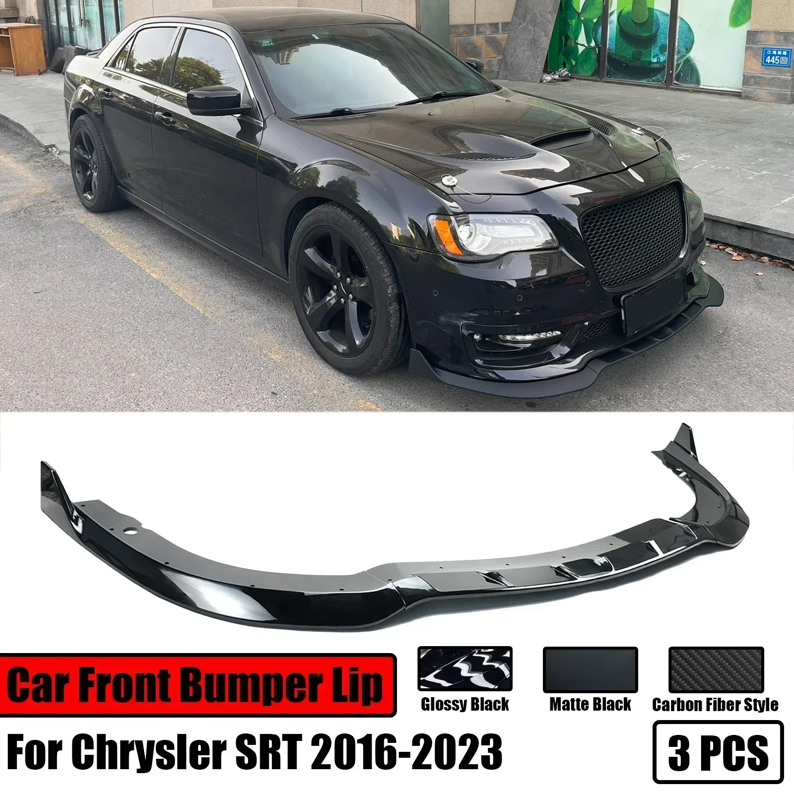 3PCS For Chrysler 300 C S SRT 2016-2023 Car Front Bumper Lip Splitter Spoiler Body Kit Glossy Black Carbon Fiber 