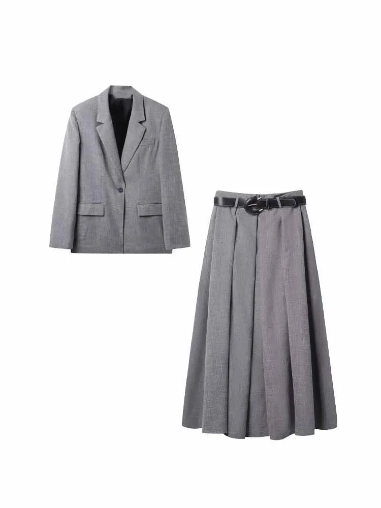 

European and American style autumn new fashion trend women's clothing with shoulder pads herringbone pattern suit jacket skirt