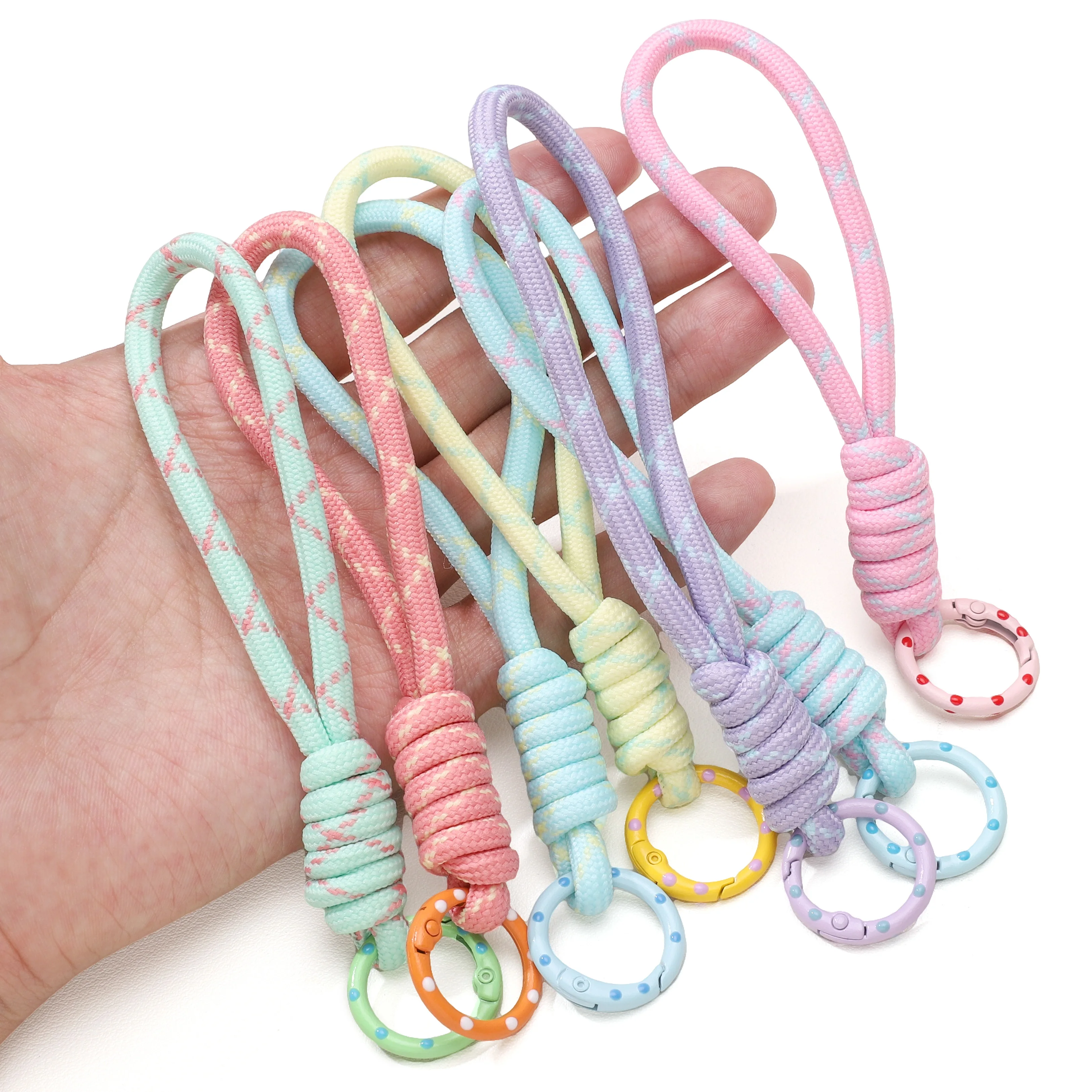 1/7 Stück Gemischte Farben Geflochtener Schlüsselanhänger Handschlaufe mit Metallring für DIY Taschenanhänger Handykette Schlüsselring Zubehör – Detail 4