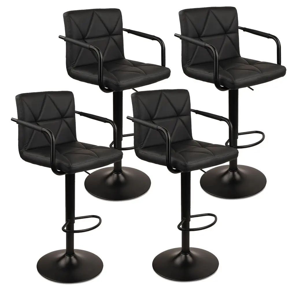 

Counter Height Bar Stool Set of 4 PU Leather Adjustable Barstools with Armrest, Backrest and Footrest, Comfortable Tall Stools
