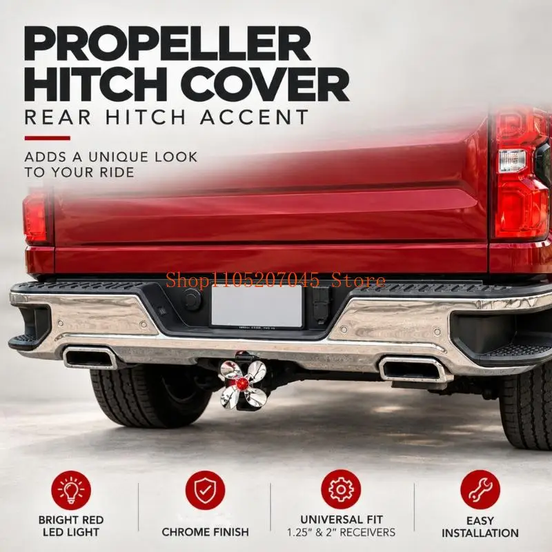 37cd Propeller Trailer Receiver Covers, 4 Pack with Center LED Lights and Stainless Steel Construction for 1.25” & 2”