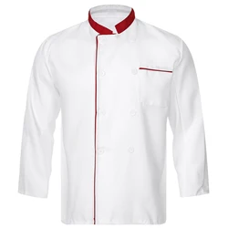 Mens Chef Jacket Kitchen Food Service Cooking Work Uniform Chef Coat Tops Restaurant Long Sleeve Two-breasted Jacket Work Wear