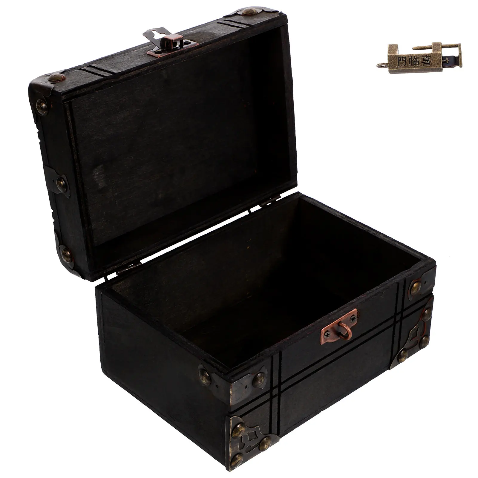 

Винтажная деревянная шкатулка для хранения украшений, декоративный сундук для мелочей, контейнер для сокровищ, реквизит для домашнего офиса и киносъемок