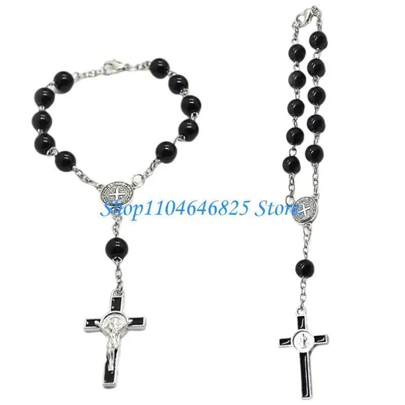 Woman Black Beads Pendants Bracelet with Dangled Bracelets Religious Jewelry Birthday Christmas Present