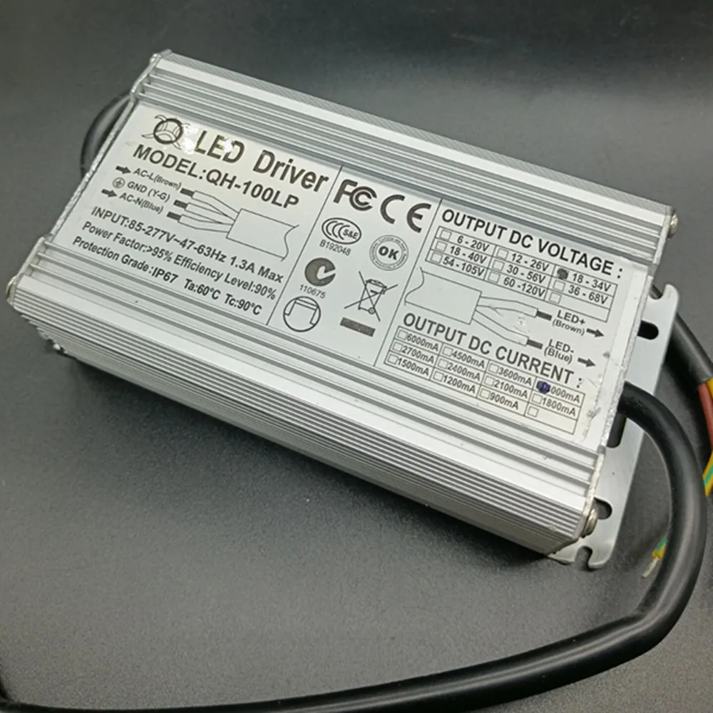 

1pcs Isolation 100W AC85-277V LED Driver 6-10x10 3A DC18-34V IP67 Waterproof Constant Current For Spotlights